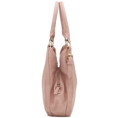 Light-weight 3 Compartment Faux Leather Medium Hobo Bag (Dusty Pink) - Image 3