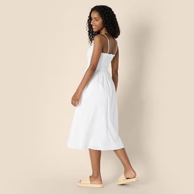 Amazon Essentials Women's Regular-Fit Cotton Sateen Smocked Bodice Midi Dress, White, X-Small - Image 3