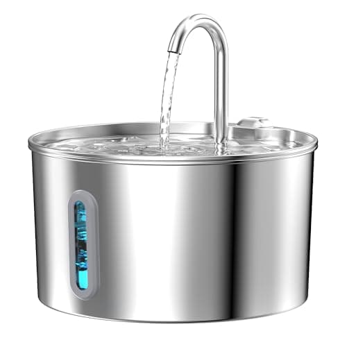 Cat Water Fountain Stainless Steel: 2.2 L Cat Fountain for Drinking - Automatic Pet Water Fountain for Cats Inside - Metal Cat Dog Water Dispenser Bowl with Faucet Water Level Window Ultra Quiet Pump - Image 1