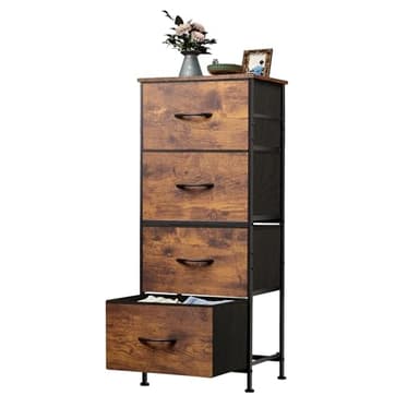 WLIVE Dresser with 4 Drawers, Fabric Storage Tower, Organizer Unit for Bedroom, Hallway, Entryway, Closets, Sturdy Steel Frame, Wood Top, Easy Pull Handle, Rustic Brown Wood Grain Print - Image 1