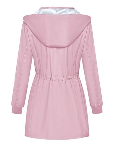 Bloggerlove Womens Rain Jacket Lightweight Raincoats Waterproof with Hood Outdoor Active Rain Coat Long Spring Jackets Pink S - Image 2