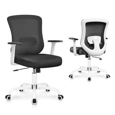 Winrise Office Chair, Ergonomic Home Office Desk Chairs, Breathable Mesh Mid-Back Comfortable Work Chair Adjustable 2D Armrests, Rocking Executive Chair, Swivel Task Chair with Lumbar Support (White) - Image 1