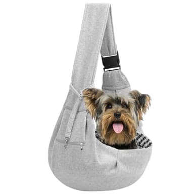 Adjustable Dog Carrier Sling - Hand-Free Dog Carriers for Small Dogs and Cats, Puppy Sling Carrier with Zipper Purse Pocket, Travel Safety Harness, Puppy Essentials (Gray) - Image 1