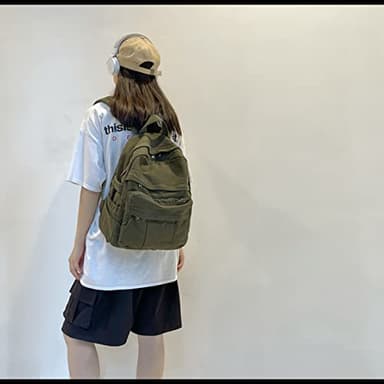 Laptop Backpack for Women Travel Canvas Backpack for Women Vintage Green Aesthetic Backpack for School - Image 5