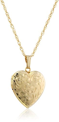 Amazon Essentials 14k Yellow Gold-Filled Engraved Flowers Heart Locket, 18" (previously Amazon Collection)