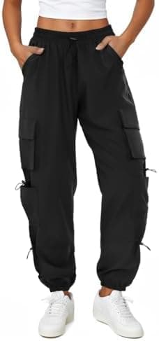 Womens Parachute Cargo Pants with Pockets Quick Dry Hiking Pants Lightweight Water-Resistant Baggy Joggers - Image 2