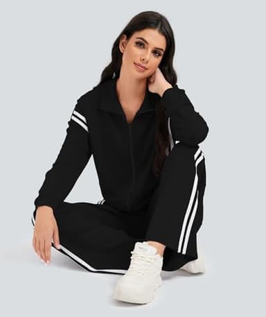Casly Lamiit Womens Two Piece Lounge Sets Fall Track Outfits Sweatsuit Stripes Sweatshirt Jogger Pants 2025 Fashion Travel Airport Activewear Black L - Image 6