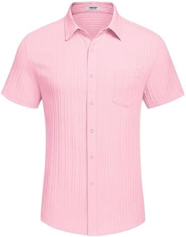 COOFANDY Men's Casual Button Down Shirts Short Sleeve Textured Summer Beach Shirt with Pocket - Image 5