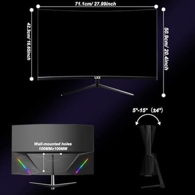 LXZ Curved 32 Inch Gaming Monitor 1500R, 2K QHD 180hz Frameless Display 99% sRGB, 178°Wide Viewing Angle, Display Port HDMI - Black - Image 6