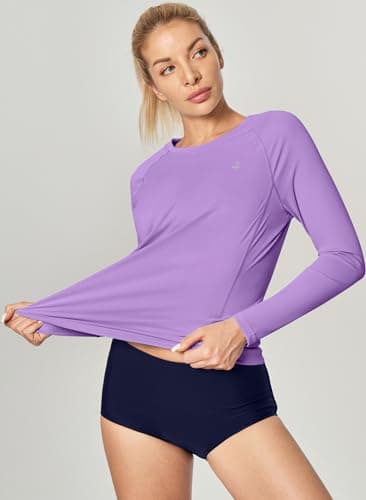IUGA Rash Guard for Women UPF 50+ SPF UV Protection Long Sleeve Workout Tops with Pockets Dry Fit Hiking Swim Shirt Purple - Image 3