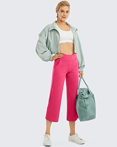 G4Free Capri Pants for Women Casual Summer Dressy Pull On Stretch High Waisted Crop Work Leggings with Pockets(Hot Pink,XS,23") - Image 4