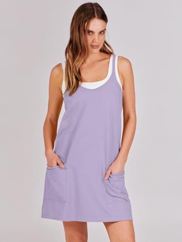 Prinbara Women Athletic Tennis Dress Summer Workout Sports Mini Romper Dress Built in Shapewear Shorts Sundress 2025 Outfits Lilac X-Small - Image 5
