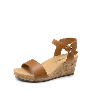 DREAM PAIRS Women's Open Toe Buckle Ankle Strap Platform Wedge Sandals Women 2025,Size 9,Camel/Pu,NINI-8 - Image 1