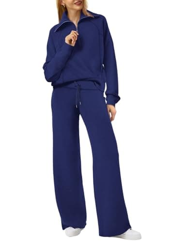 XIEERDUO Beach Outfits For Women Winter 2 Piece Lounge Sets 2024 Oversized Sweatsuit Tracksuit Navy Blue L - Image 1