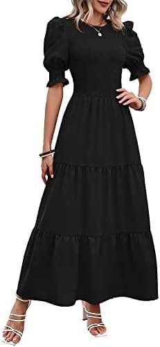 BTFBM Women Casual Summer Dresses 2026 Spring Crew Neck Ruffle Short Sleeve Smocked Floral Boho Flowy Maxi Dress Clothes - Image 3