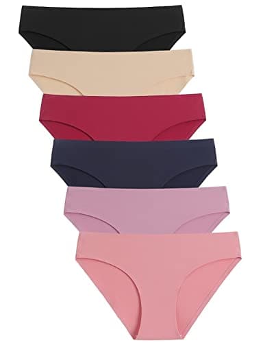 Caterlove Women's Seamless Underwear No Show Stretch Bikini Panties Silky Invisible Hipster 6 Pack (A, Large) - Image 1