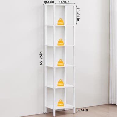 YUFAM 66in Tall Bookshelf 6-Tier Small Narrow Bookcase, Skinny Book Shelf for Small Space, Farmhouse Slim Shelf with Storage, Wood Freestanding Display Thin Bookshelves for Living Room, Office, White - Image 2