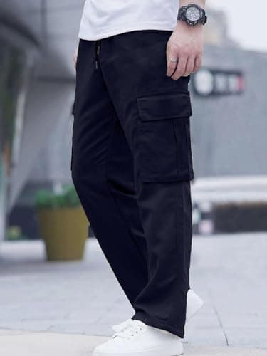 Comdecevis Men's Casual Cargo Pants Workout Joggers Stretch Sweatpants Hiking Drawstring Tactical Pants with Multi Pockets Blue - Image 7