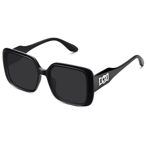 Fozono Oversized Square Polarized Sunglasses for Women Retro Luxury Shades Trendy Vintage Thick Frame Sun Glasses FZN811 Black Grey - Image 1