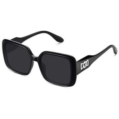 Fozono Oversized Square Polarized Sunglasses for Women Retro Luxury Shades Trendy Vintage Thick Frame Sun Glasses FZN811 Black Grey - Image 1