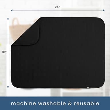 S&T INC. Dish Drying Mat XL, 18” x 24”, Absorbent Microfiber Kitchen Counter Mat, Dish Drying Pad for Dishes, Utensils, Pots and Pans, Extra Large, Black - Image 6