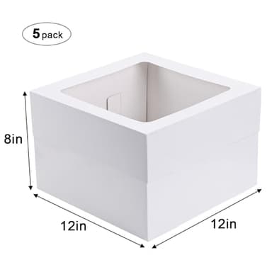 Moretoes 5pcs Cake Boxes, 12x12x8 Inch White Bakery Box with Window, Large Baking Boxes, Square Cake Box for Multi-Layer Cakes, Pastries, Cake Decorating Supplies - Image 2