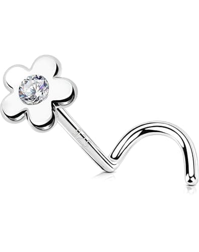 OUFER 20G Nose Rings, 925 Sterling Siver Nose Studs, Flower Nostril Nose Piercing Jewelry, Cute Nose Rings Studs, Clear CZ Nose Rings For Women - Image 1