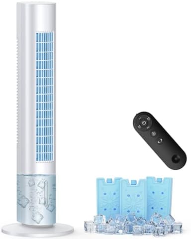 MYICY Evaporative Air Cooler, 35" Windowless Air Conditioner Portable w/3 Speeds, 25ft Remote, Smart Timer & Water Tank, Portable Air Conditioners No Windows Needed, 90°Oscillating AC Unit for Room - Image 1