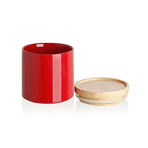 Sweejar Kitchen Canisters Ceramic Food Storage Jar, Stackable Containers with Airtight Seal Wooden Lid for Serving Coffee Bean, Flour, Tea, Spice and More - 39 Fl Oz (Red) - Image 1