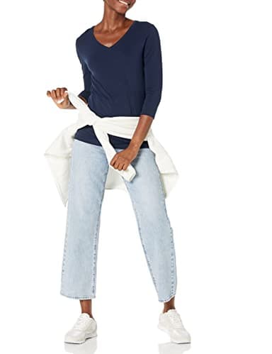Amazon Essentials Women's Regular-Fit 3/4 Sleeve V-Neck T-Shirt (Available in Plus Size), Navy, Large - Image 5