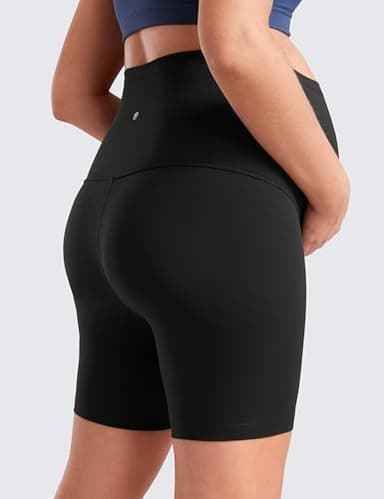 CRZ YOGA Womens Butterluxe Maternity Biker Shorts Over The Belly 6" - Pregnancy Yoga Workout Activewear Black Medium - Image 3