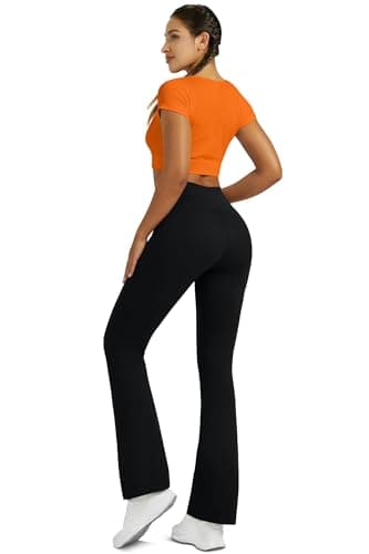 Boerfmian Flare Leggings for Women Yoga Pants with Pockets High Waisted Crossover Flare Leggings Bootcut Casual Yoga Pants Black - Image 3