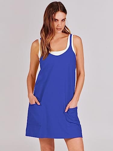 ANRABESS Women Athletic Dress Summer Tennis Workout Active Sports Mini Romper Dress Built in Shorts Travel Vacation Clothes Royal Blue Medium - Image 2