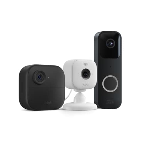 Blink Whole Home Bundle – Outdoor 4 camera, Mini 2 camera (white), Video Doorbell system (black) | HD video, motion detection, Works with Alexa - Image 1