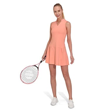 M MOTEEPI Golf Dresses for Women - Tennis Dress with Separate Shorts Workout Athletic V Neck Golf Dress Pockets Orange Small - Image 3