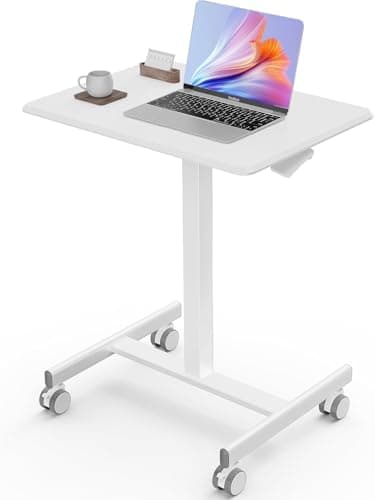 Sweetcrispy Mobile Small Standing Desk - Sit Stand Portable Rolling Laptop Desk with Lockable Wheels, Adjustable Height Computer Workstations, White - Image 1