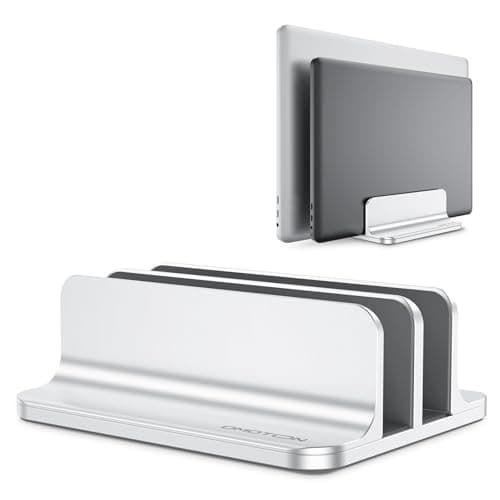 OMOTON Vertical Laptop Stand [Updated Double Version], Desktop Aluminum Mac Book Stand with Adjustable Dock Size, Fits All Mac Book, Surface, Chrome Book and Gaming Laptops (Up to 17.3 inch) (Silver) - Image 1