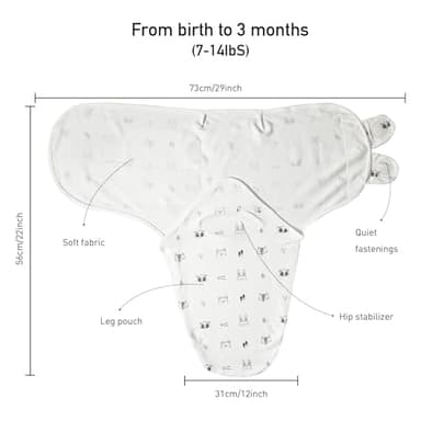 Baby Swaddle Sacks, 3-Pack Newborn Organic Cotton Swaddle Wrap, Adjustable Swaddling Blankets, Nursery Swaddling Essentials for Newborn 0-3 Months, Infant Shower Items Gift (Animals & Square) - Image 4