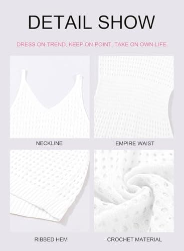 Dokotoo Sexy Swim Cover Up for Women 2025 Summer Fashion Scoop Neck Sleeveless Crochet Hollow Out Knit Mesh Spaghetti Straps Swimsuit Bikini Beach Dress Cruise Essentials Outfits All White Medium - Image 3
