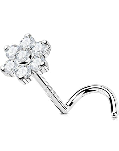 OUFER 925 Sterling Silver Nose Rings, Flower Nose Studs, Cute Nose Nostril Piercing Jewelry, Screw Shaped 20G Silver Nose Rings Studs for Women Men - Image 1