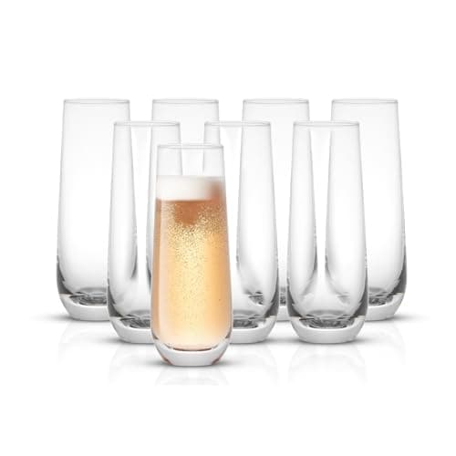 JoyJolt Milo Stemless Champagne Flutes Set of 8 Crystal Glasses. 9.5oz Prosecco Wine Flute, Mimosa Glasses, Cocktail Glass Set, Water Highball Glass, Bar Glassware - Image 1