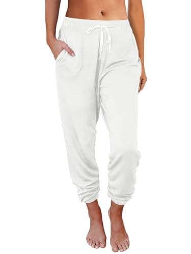 AUTOMET Sweatpants Women with Pockets Lounge Pajama Pants Work Joggers Fall Clothes Winter Business Casual Outfits 2025 White S - Image 1