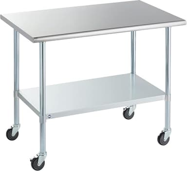 ROCKPOINT Stainless Steel Table for Prep & Work with Caster Wheels 30x48 Inches, NSF Metal Commercial Kitchen Heavy Duty Table with Adjustable Under Shelf and Table Foot for Restaurant, Home and Hotel - Image 1