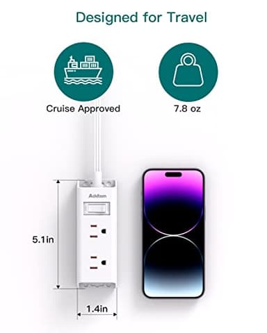 Cruise Essentials - Flat Plug Power Strip, Addtam 5 ft Ultra Flat Extension Cord with 6 Outlets Extender, No Surge Protector for Cruise Ship, Travel, Dorm, Home Office, ETL Listed - Image 4