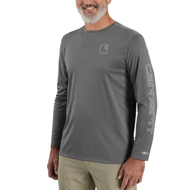 Carhartt Men's Force Sun Defender™ Lightweight Long-Sleeve Logo Graphic T-Shirt, Steel, Large - Image 1