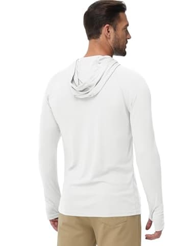 Boladeci Men's UPF 50+ Sun Protection Long Sleeve Swim Shirt Quick Dry Hooded T-Shirt for Fishing Hiking Swimming Surfing (White) - Image 4