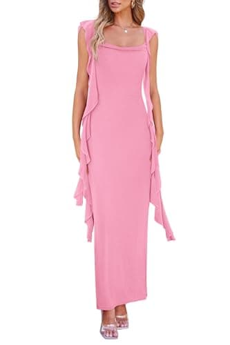 PRETTYGARDEN Women's 2025 Summer Wedding Guest Dress Sleeveless Ruffle Formal Cocktail Party Maxi Bodycon Dresses (Pink,X-Large) - Image 1