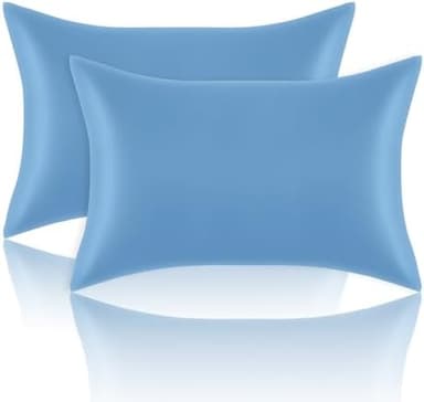 Satin Pillowcases Standard Set of 2 - Silk Soft Pillow Cases for Hair and Skin 20x26 inches,Blue Satin Pillow Covers 2 Pack with Envelope Closure for Home,School, Hotel - Image 2