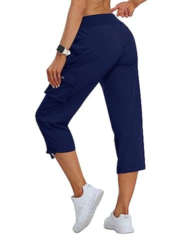 MoFiz Women's Cargo Capris Hiking Pants Lightweight Quick Dry Running Outdoor Casual Shorts for Women Zipper Pockets UPF 50+ Navy XL - Image 3