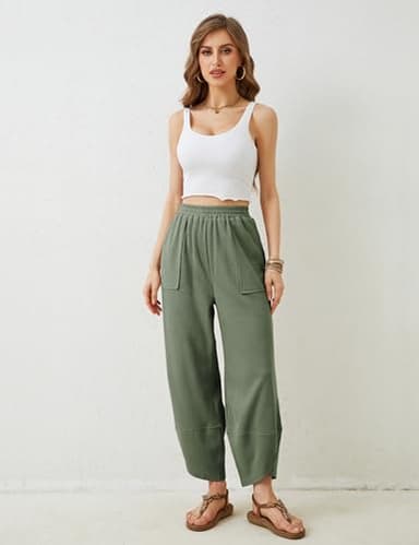 Xiaoxuemeng Womens Baggy Wide Leg Pants Casual Elastic Waisted Palazzo Harem Pants with Pockets (Green-L) - Image 8
